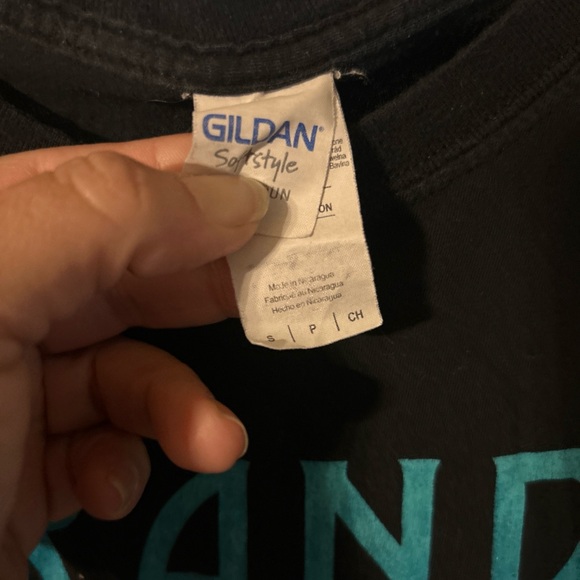 Gildan Black T‑Shirt with Turquoise Lettering - Picture 2 of 3